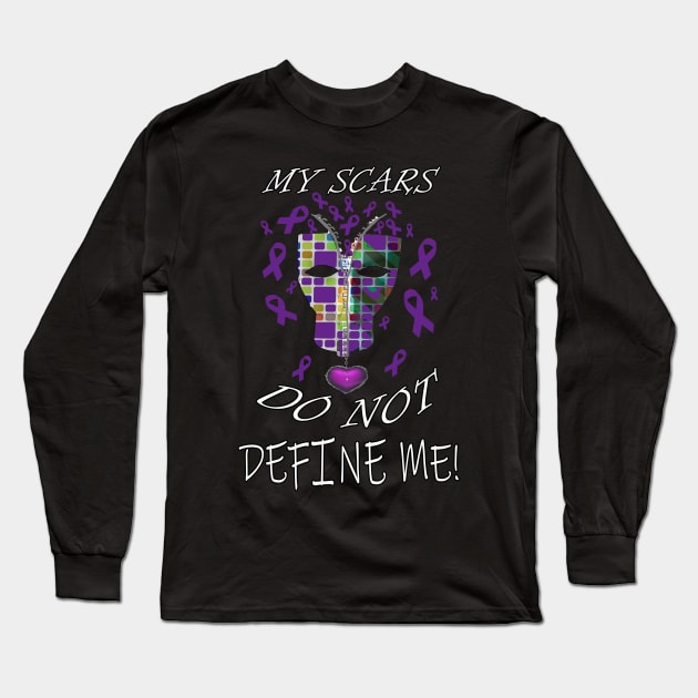 Purple Ribbon Awareness & Support Quote, My Scars Do Not Define Me! Long Sleeve T-Shirt by tamdevo1